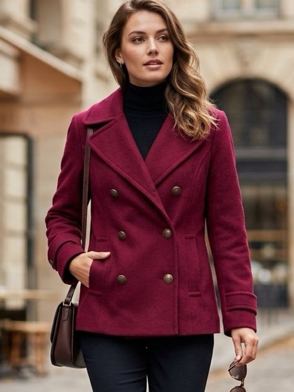 Banana Republic • Burgundy Wool Pea Coat